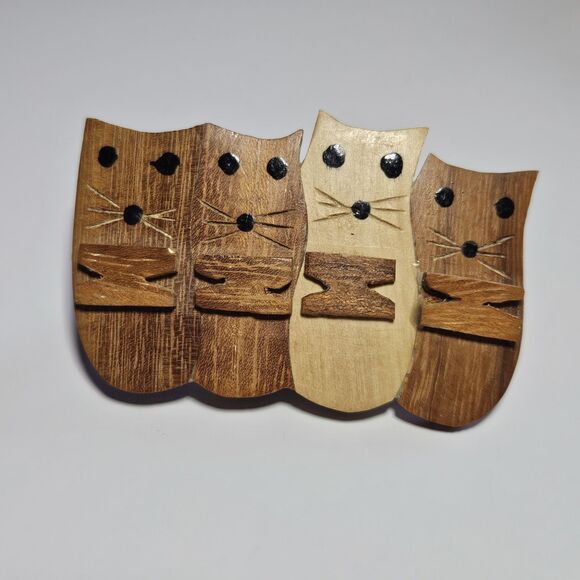 Handmade Wooden Kitty Cat Animal Hair Clip Barrette - Picture 10 of 12